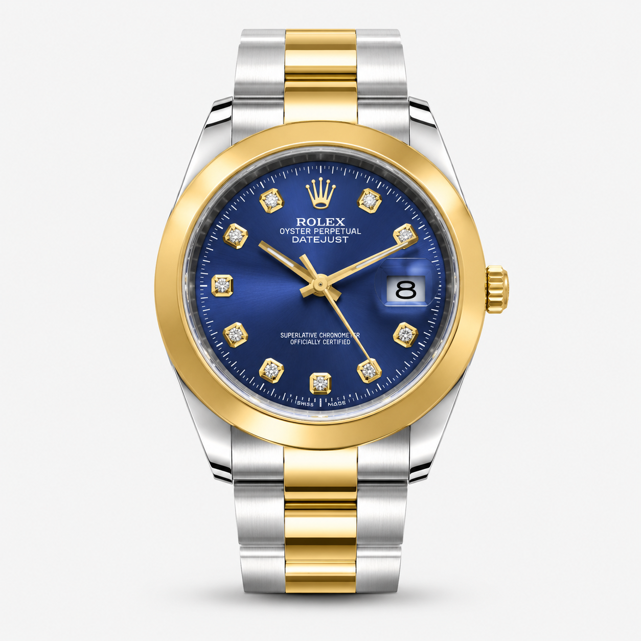 Crist Royal Blue Steel Watch with blue dial and diamond accents on a white background