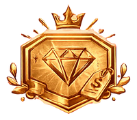 Gold emblem with a diamond and crown on a white background